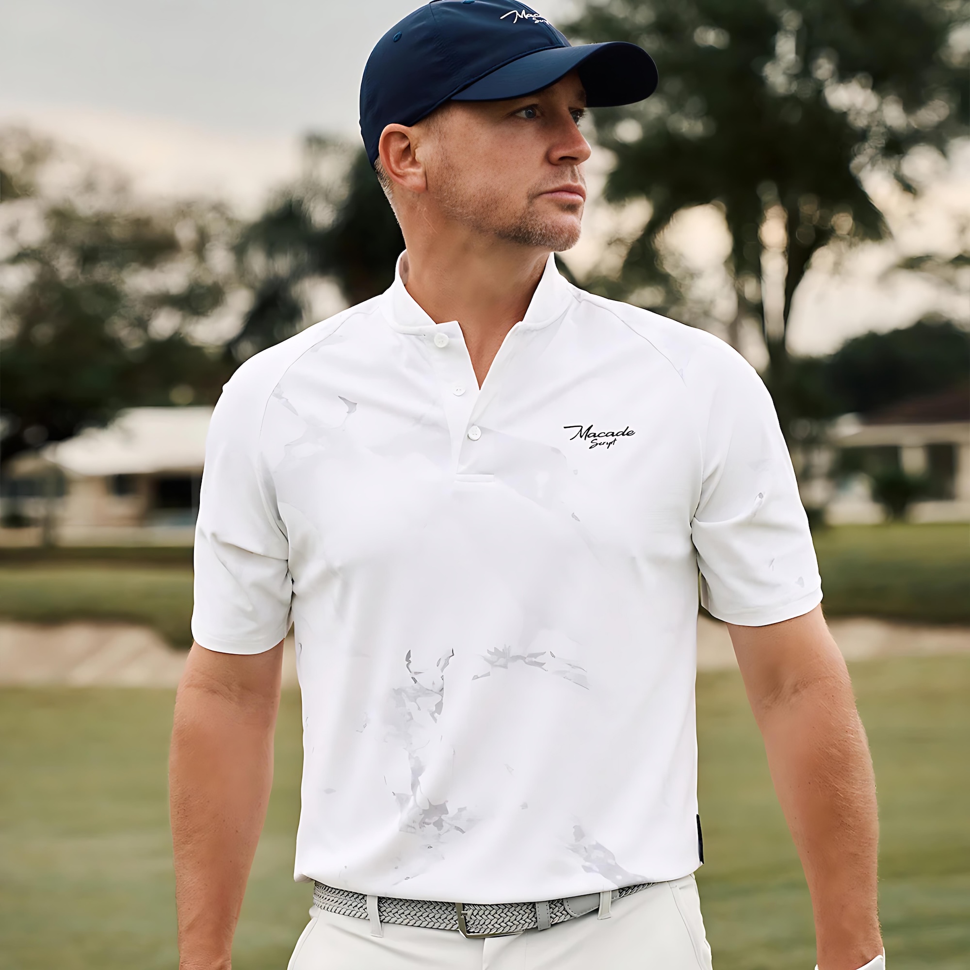代购Macade TX Script Bomber高尔夫短袖衫男轻质弹力透气款