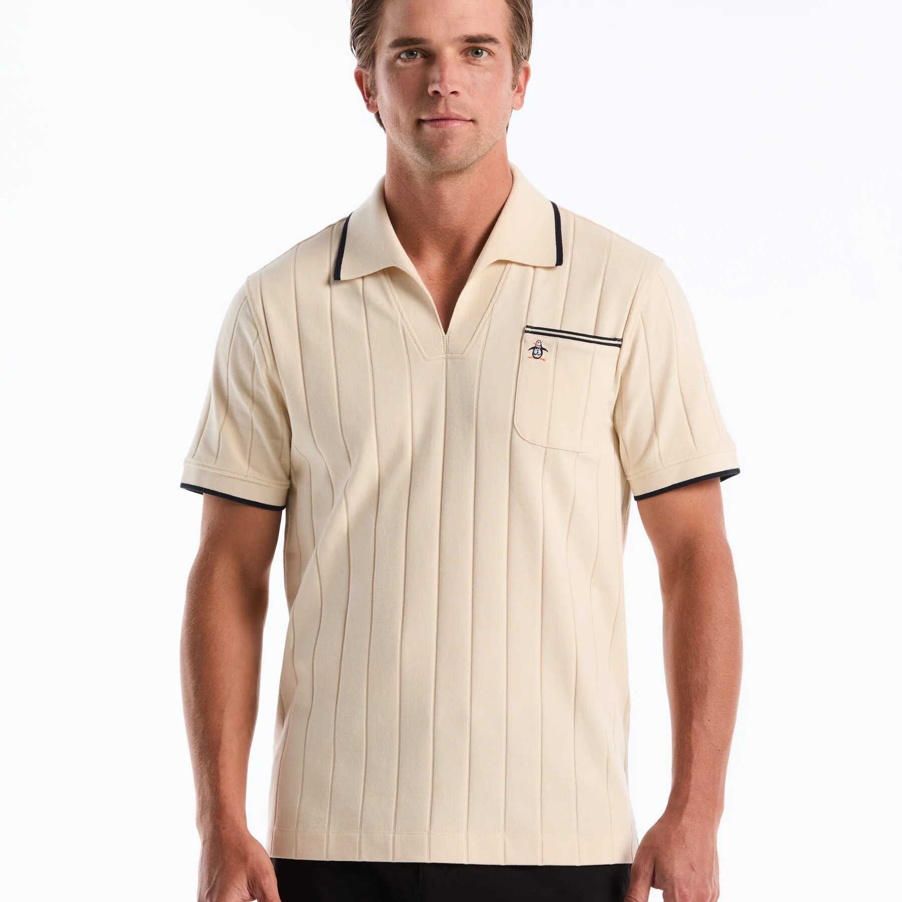 Original Penguin高尔夫短袖衫男Cotton Rib Open Collar Polo图片