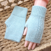 歌诺达秋冬新品 女士兔羊毛半指手套可爱露指触屏开车写字保暖毛线