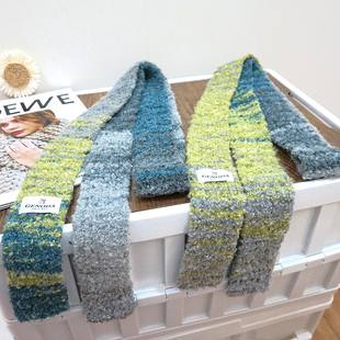 护颈搭配 窄细长针织围巾多彩森系复古拼色毛线个性 25新款 男女冬季