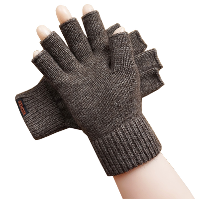 歌诺达男士羊毛毛线半指保暖手套