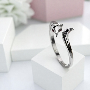 纯银狐狸尾戒女生小拇指冷淡风小众设计简约时尚戒指个性轻奢开口