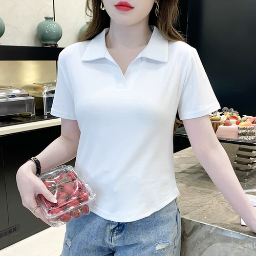 夏季白色polo领短袖t恤2026新款今年流行爆款女装修身设计感上衣