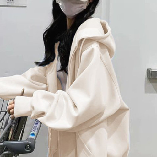 美式慵懒灰色巨好看的女士卫衣2026正流行新款秋冬季加绒连帽外套