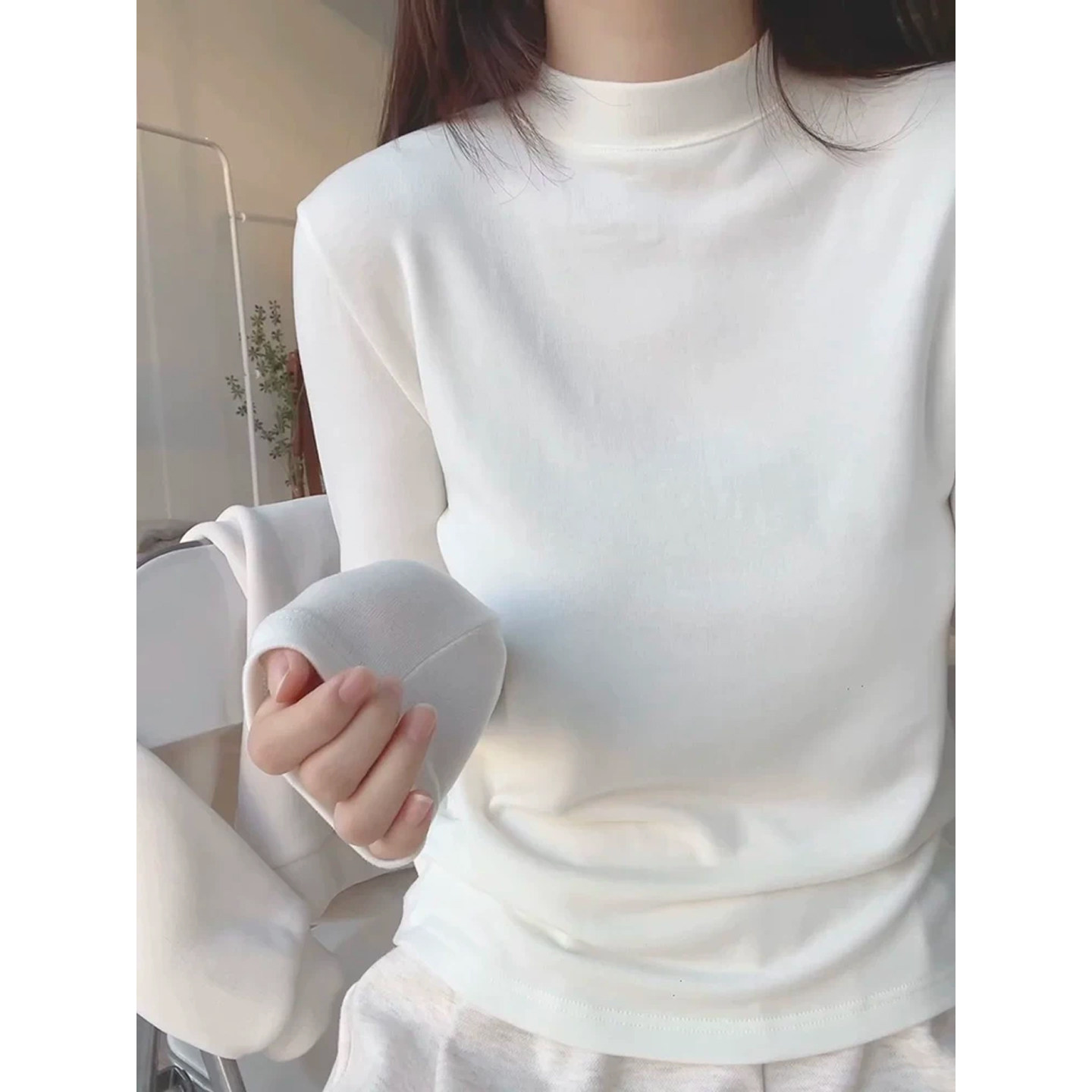 白色高级感立领内搭打底衫女秋冬可外穿德绒加厚保暖长袖t恤上衣,女装/女士精品,T恤,淘宝优惠券,粉丝福利购,淘宝优惠卷