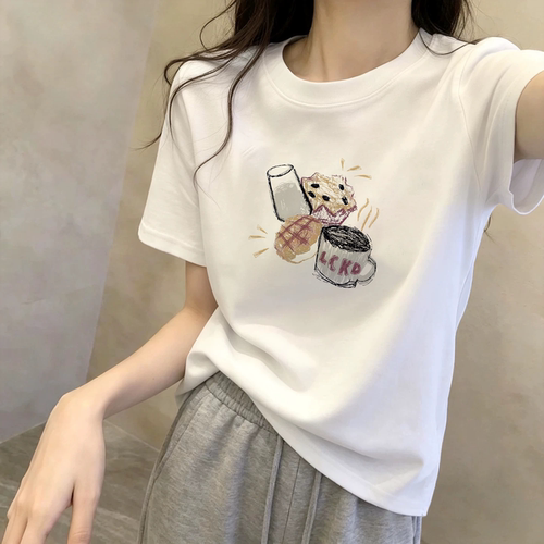 今年爆款白色淡人纯棉t恤短袖夏日宽松短袖气质女气质巨好看上衣