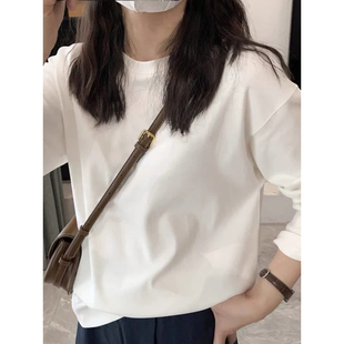 秋冬白色纯棉内搭打底衫女可外穿保暖德绒加厚高级感长袖t恤上衣