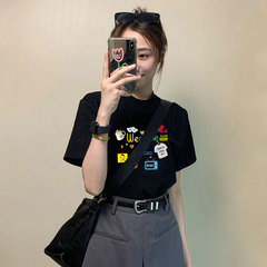 微胖正肩t恤女2025年新款短袖夏季女装时髦时尚洋气宽松纯欲上衣