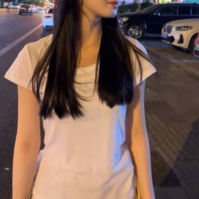 修身夏正肩短袖女装2025新款小众