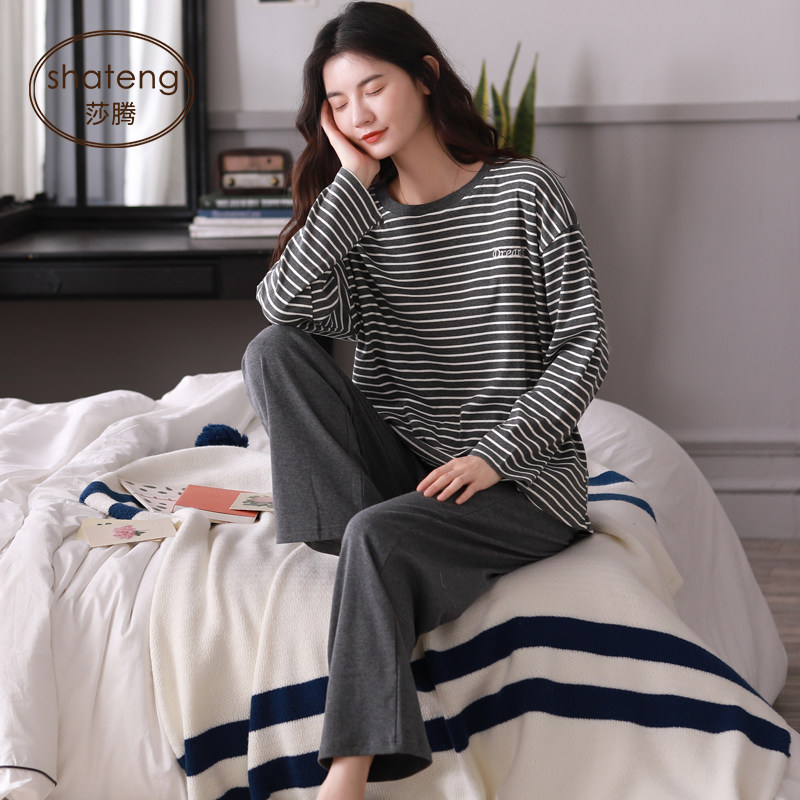 睡衣女长袖纯棉春秋季可外穿居家服全棉秋冬可出门休闲套头家居服