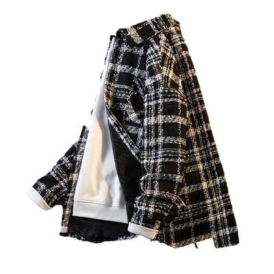 小香风格子外套男款针织工装夹克