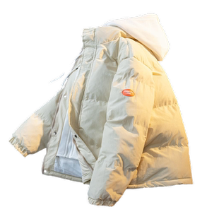 假两件保暖棉服男款潮牌冬季学生情侣棉衣面包服连帽加厚棉袄外套