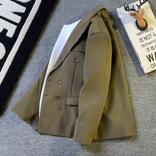 商务休闲小西装 秋季 双排扣西服外套男士 修身 男生潮流单西便服 韩版