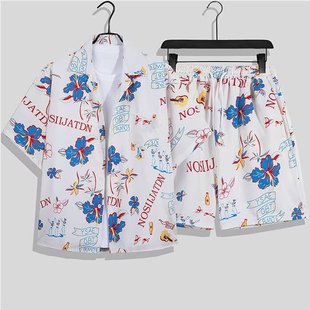 男海南岛服沙滩服三亚夏威风泰国旅游情侣休闲宽松套装 短袖 花衬衫