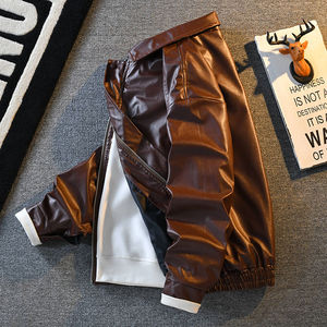 秋冬新款PU皮纯色外套男简约帅气休闲上衣美式复古机车风皮夹克衫