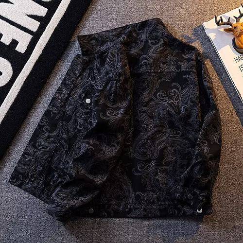 腰果花牛仔外套男痞帅工装夹克衫