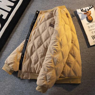 美式菱形格棉服男款加厚保暖棉衣