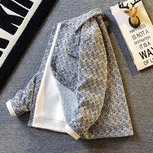 小香风千鸟格外套男春秋款美式高街潮牌痞帅休闲宽松翻领工装夹克