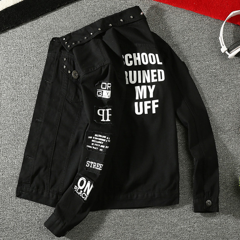 秋季学生印花工装外套男款韩版修身帅气褂子青少年时尚牛仔衣夹克