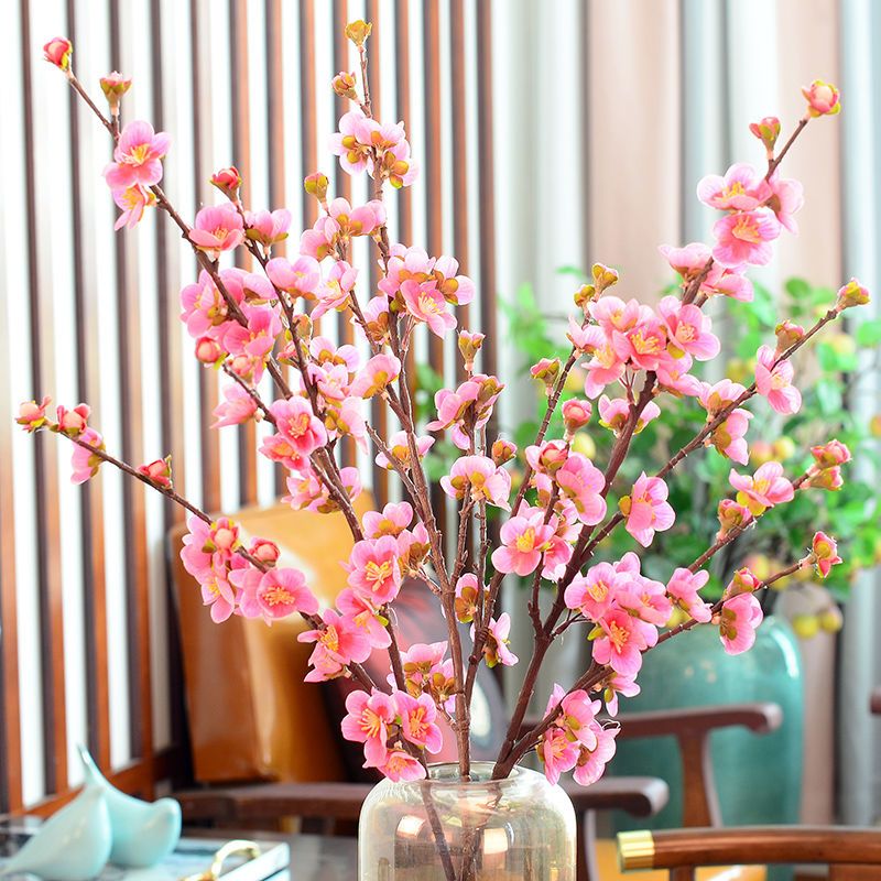 3D高档仿真花桃花装饰客厅插花单支假花干花摆件花束新春摆设