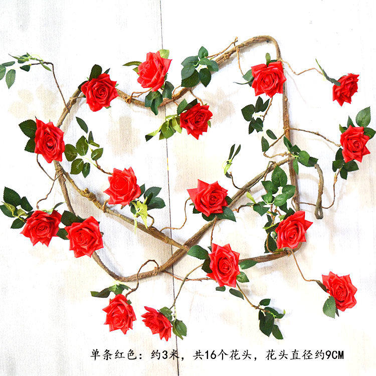 超长3米发泡枝藤条仿直玫瑰花花藤婚花背景墙软装布景绕空调管道