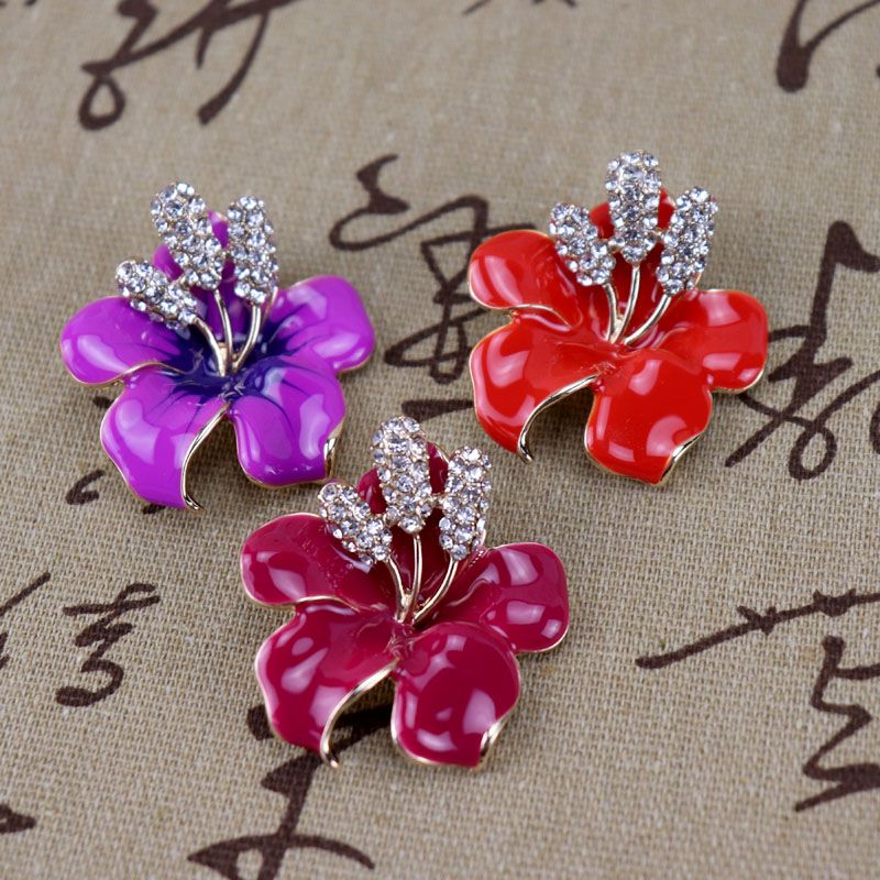 欧美时尚品牌镶钻珐琅彩釉滴油花朵女胸针胸花厂家直销