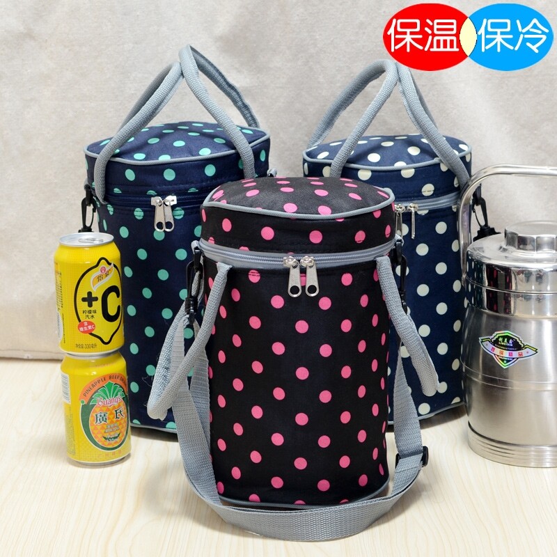 加厚圆形铝箔防水保温袋午餐包四层饭盒袋冷藏包手提长单肩便当包