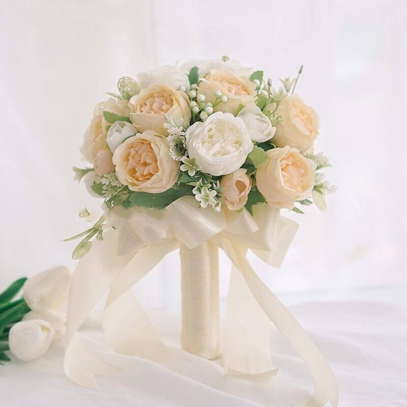 仿真花婚礼手捧花装饰结婚花束婚纱摄影新娘伴娘玫瑰假花婚庆韩式