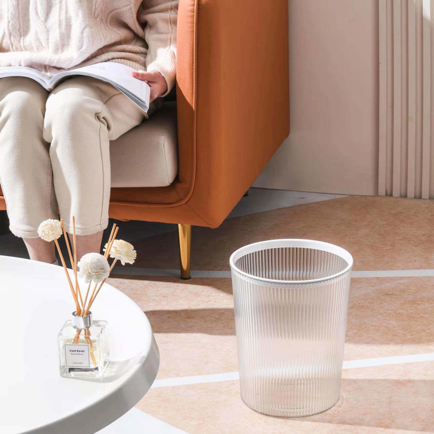 PET透明条纹垃圾桶客厅家用卧室床边高颜值ins风新款纸篓