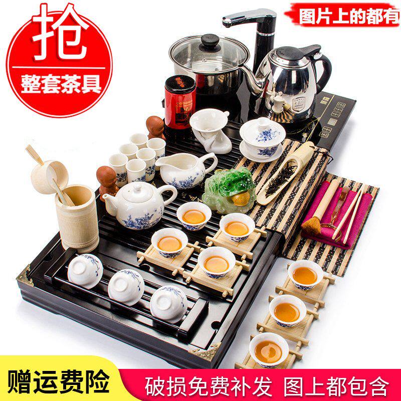聚森紫砂功夫茶具套装家用实木茶盘泡茶壶茶杯子陶瓷托盘配件特价
