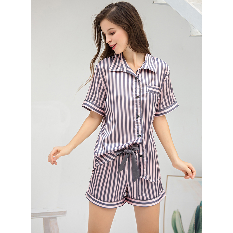 印花条纹冰丝夏季薄款短裤家居服