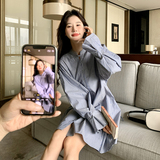 蓝竖条纹连衣裙100%全棉休闲韩版长期有货支持退现P115k158，女装连衣裙，浙宝220A