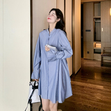 蓝竖条纹连衣裙100%全棉休闲韩版长期有货支持退现P115k158，女装连衣裙，浙宝220A