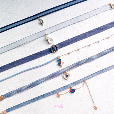 CHOKER雾霾蓝星球花朵气质项链