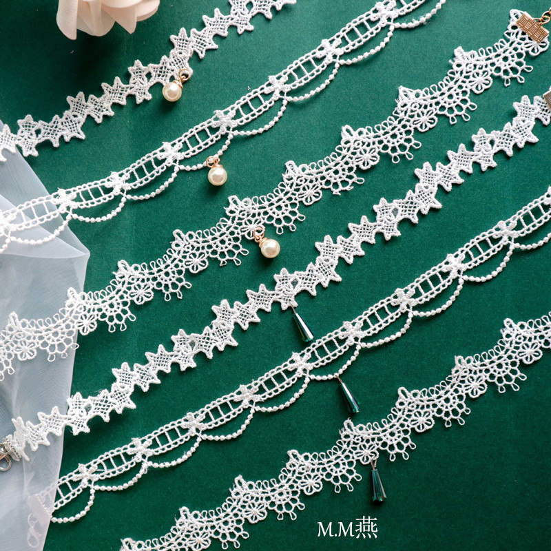 新款少女风白色蕾丝绿水晶珍珠