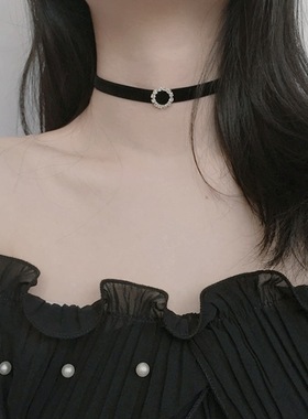 超闪水钻黑色丝绒女项圈简约优雅性感chocker短款颈带锁骨项链