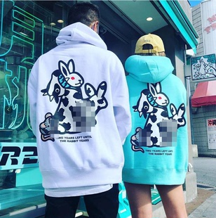 #FR2 GETTO月桃 牛年限定 COW奶牛大白兔 男女加绒连帽卫衣帽衫潮