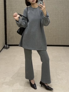 摩登mdeng宽松休闲套装女2026深秋圆领长袖上衣微喇裤两件套33152