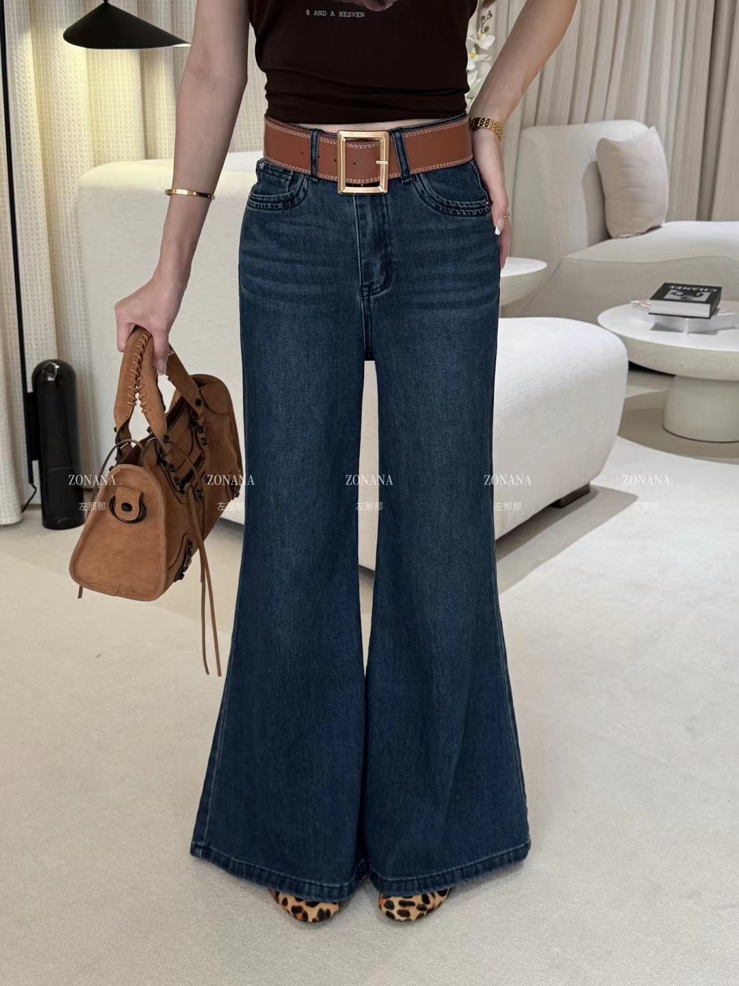 ZONANA左那那时尚百搭阔腿微喇牛仔裤女25秋季新款宽松显瘦拖地裤