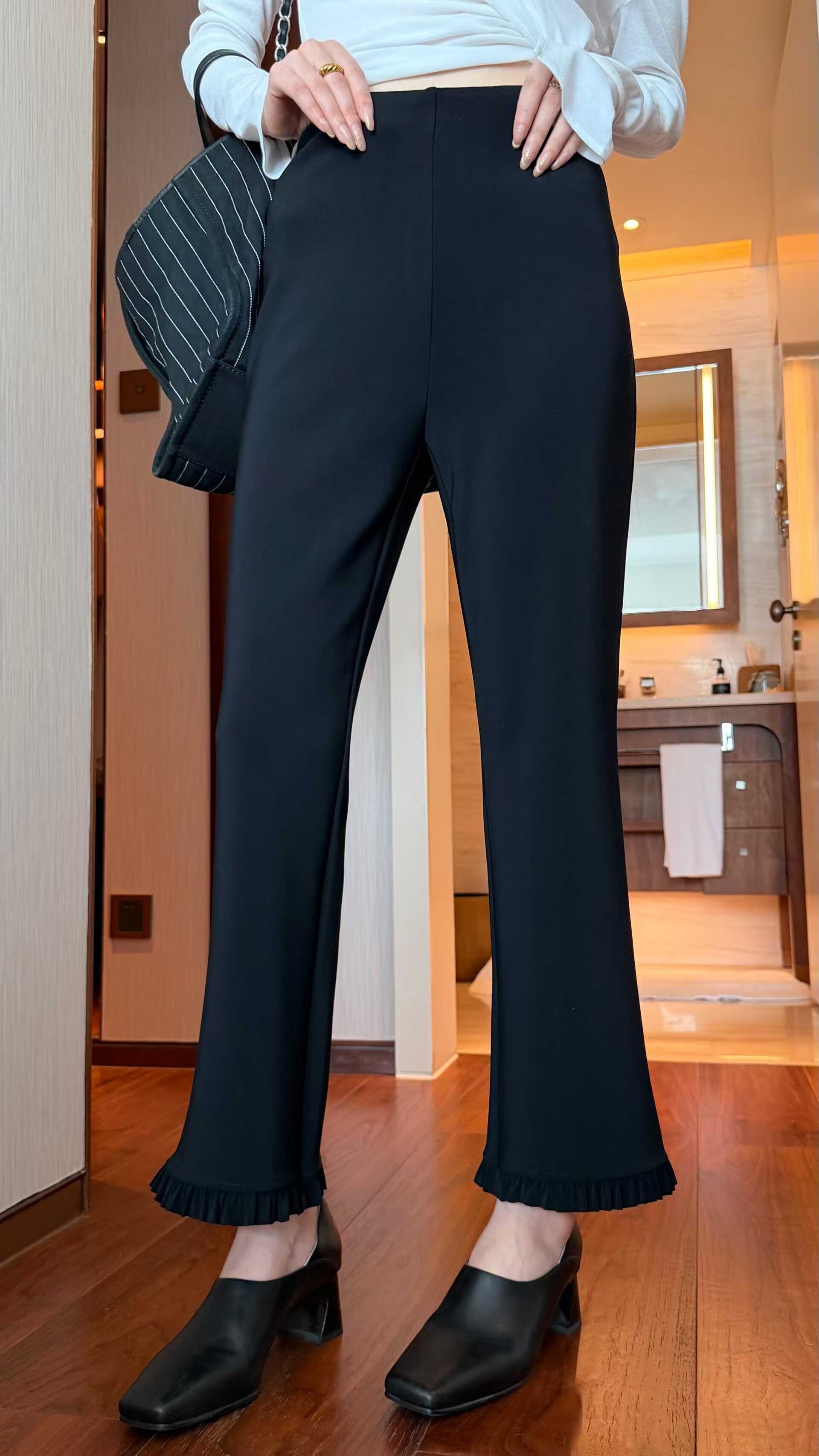 摩登mdeng松紧高腰九分直筒裤女2026夏时尚百搭休闲微喇裤2K182-6