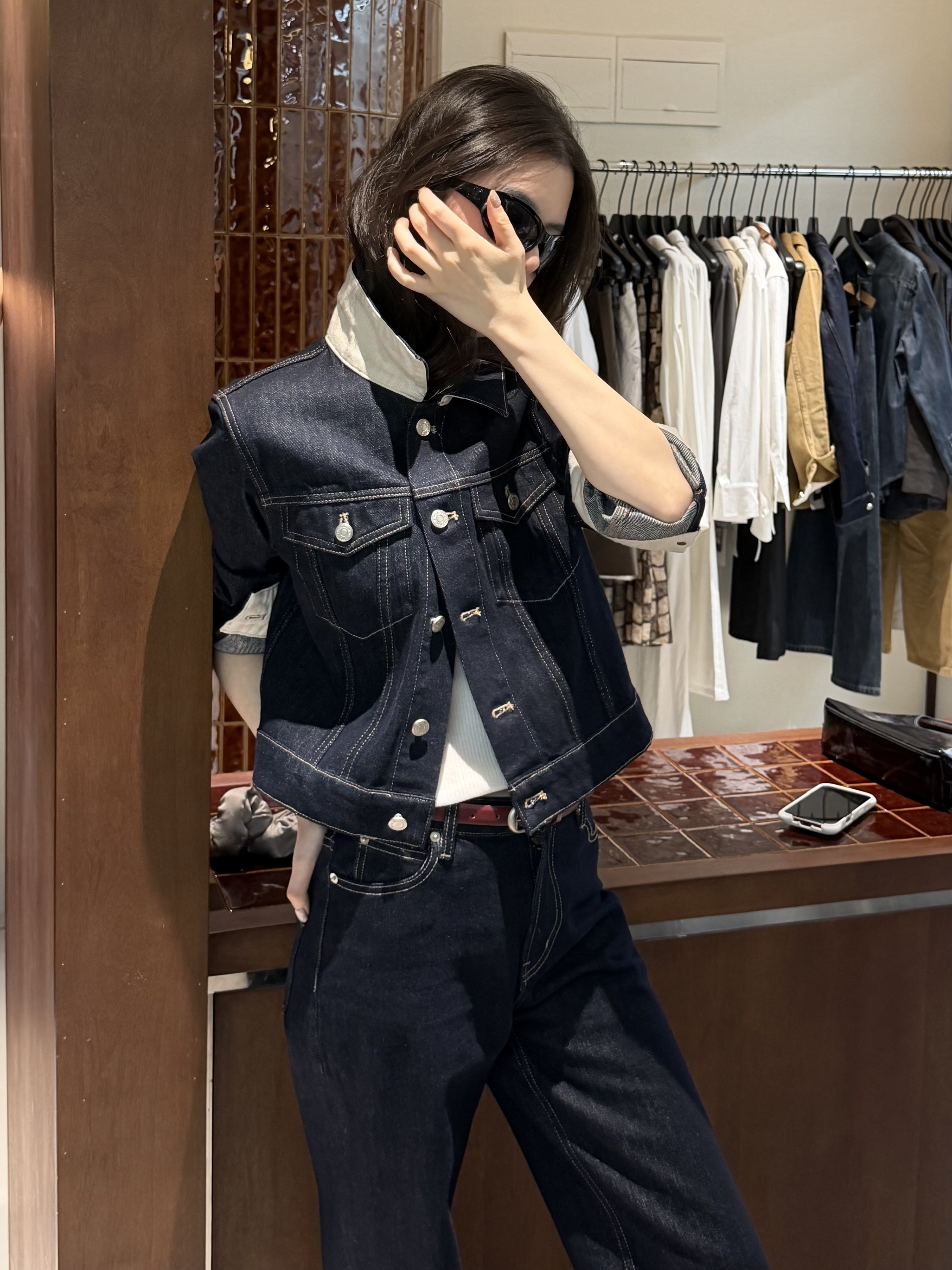 SOUL复古直筒牛仔裤女2026秋季新款老钱风时尚撞色牛仔外套两件套图片