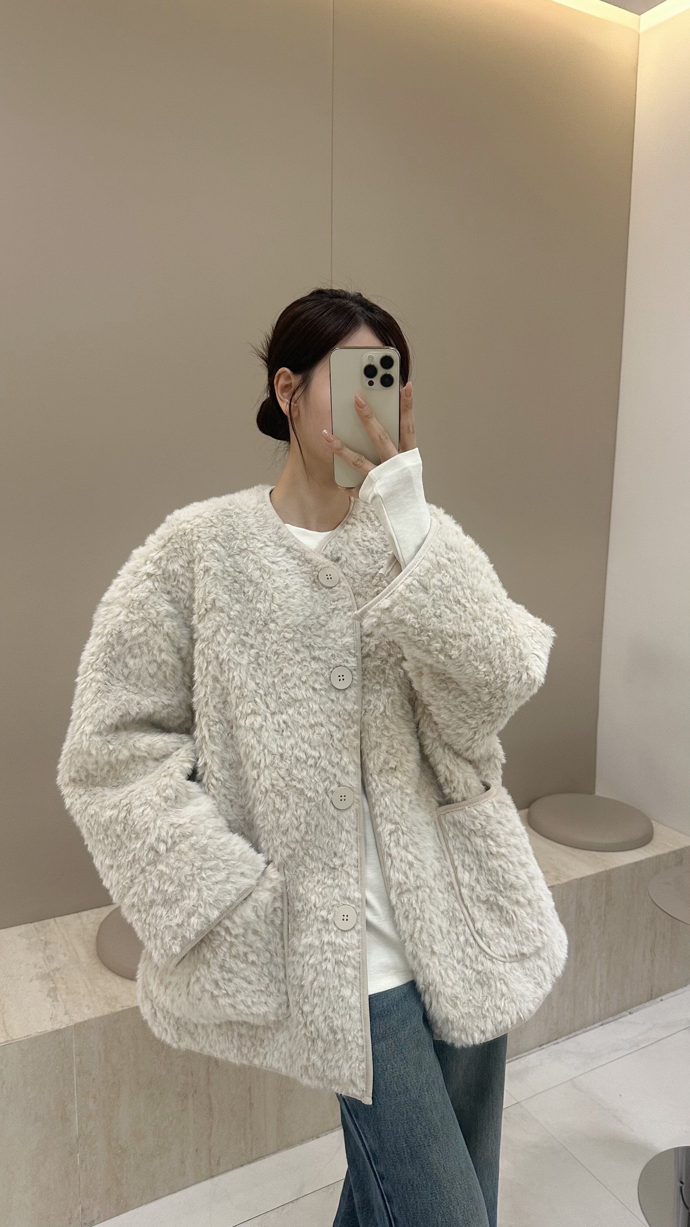摩登mdeng9688-1宽松圆领皮毛一体上衣女2025冬时尚百搭保暖外套