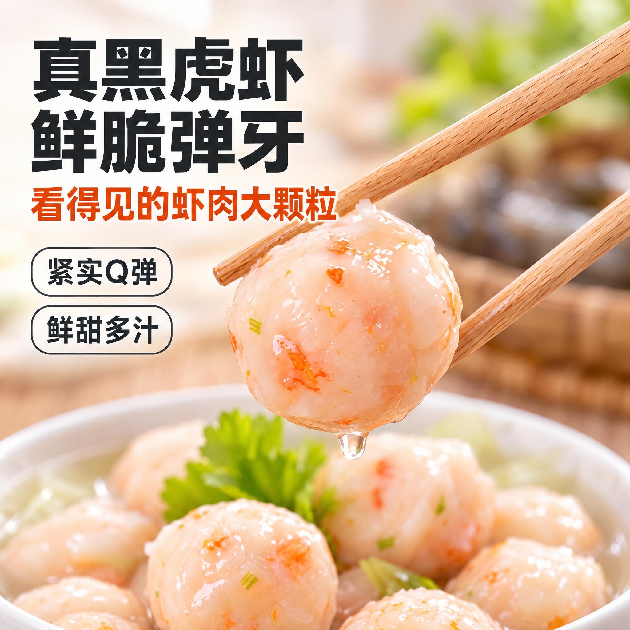 潮汕手打纯虾丸肉虾滑新鲜虾球汕头特产火锅食材关东煮半成品低脂