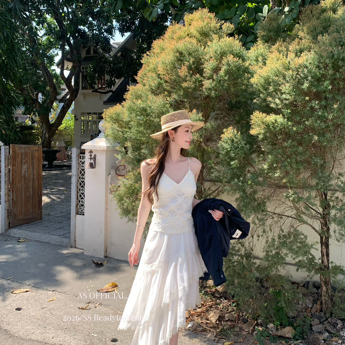 AS OFFICIAL-26年早春松紧腰刺绣减龄半身裙26207