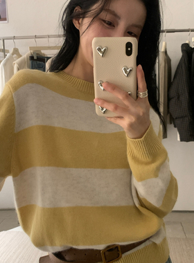 KITTIN-WoolBlend圆领舒适百搭休闲条纹保暖毛衣（含8羊毛）Y1002