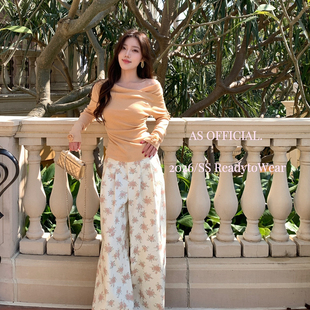 AS OFFICIAL-印水彩花束百搭显瘦直筒阔腿休闲裤(人气好评；)2619