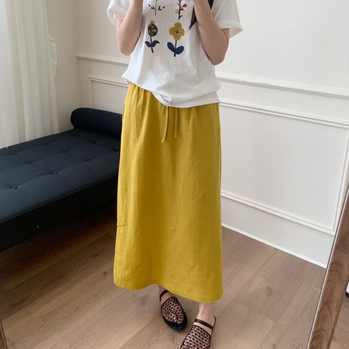 芭妮Bonnet-夏上新韩系棉麻料抽绳长裙半身裙C03-26723