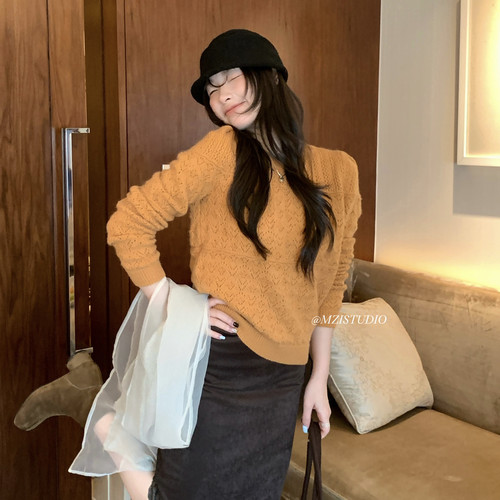 MZI STUDIO-奢柔韩版冬季呼吸感圆领舒适软糯套头保暖毛衣A80363#