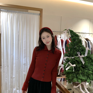 OFFICIAL 水貂毛拼接翻领针织开衫 友感经典 ；包好卖 1529 爆款