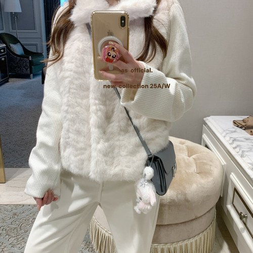 AS OFFICIAL-大分早拥有早美·拼接翻领毛绒短外套（含5羊毛）260